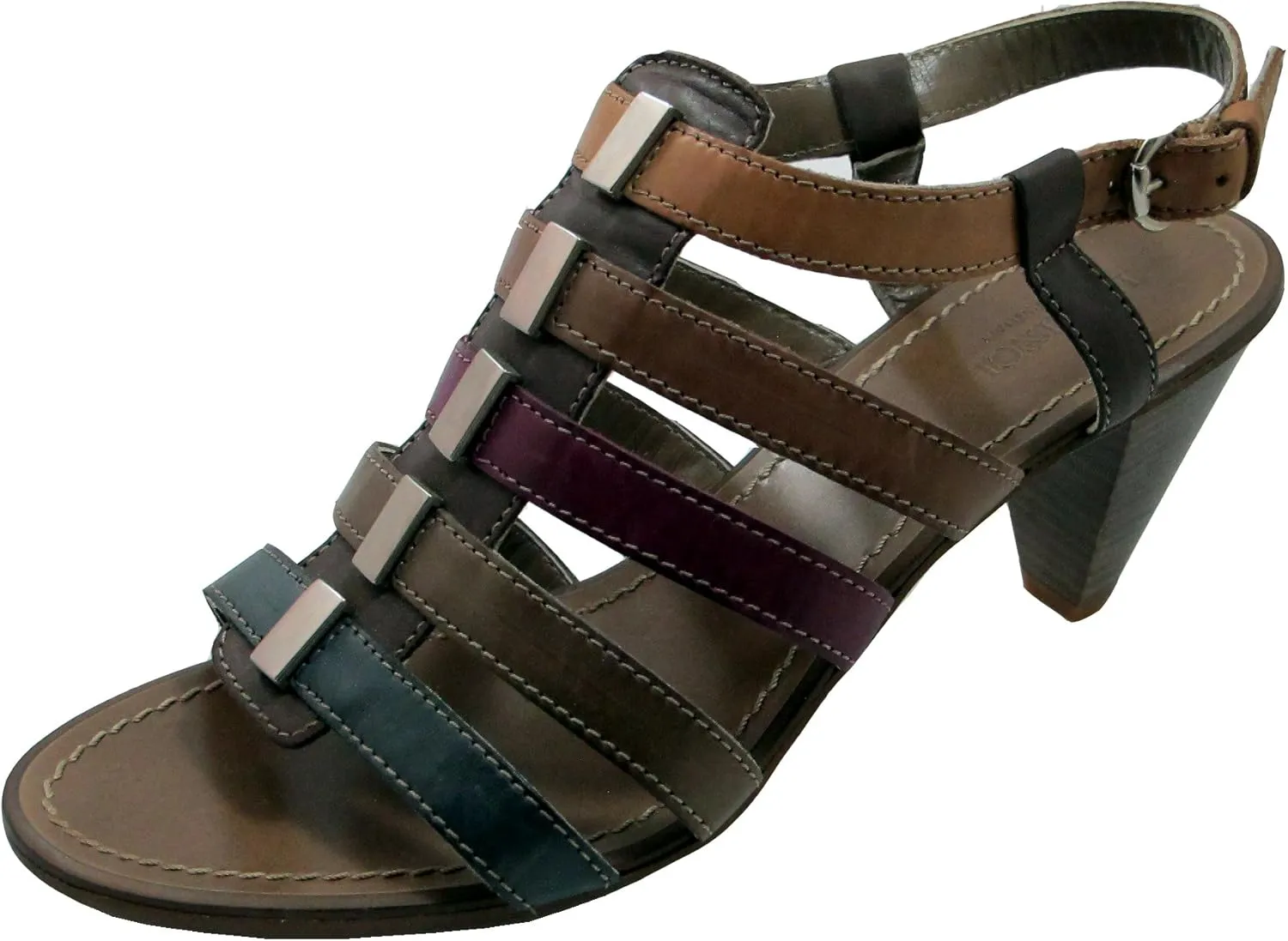 DA'VINCI Italian Designer 3066 Strappy Sandal Low Heel, Multy Colors Size 40 Multi Brown