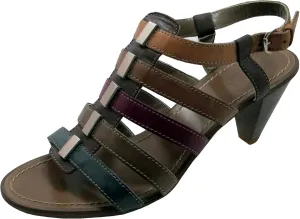 DA'VINCI Italian Designer 3066 Strappy Sandal Low Heel, Multy Colors Size 40 Multi Brown