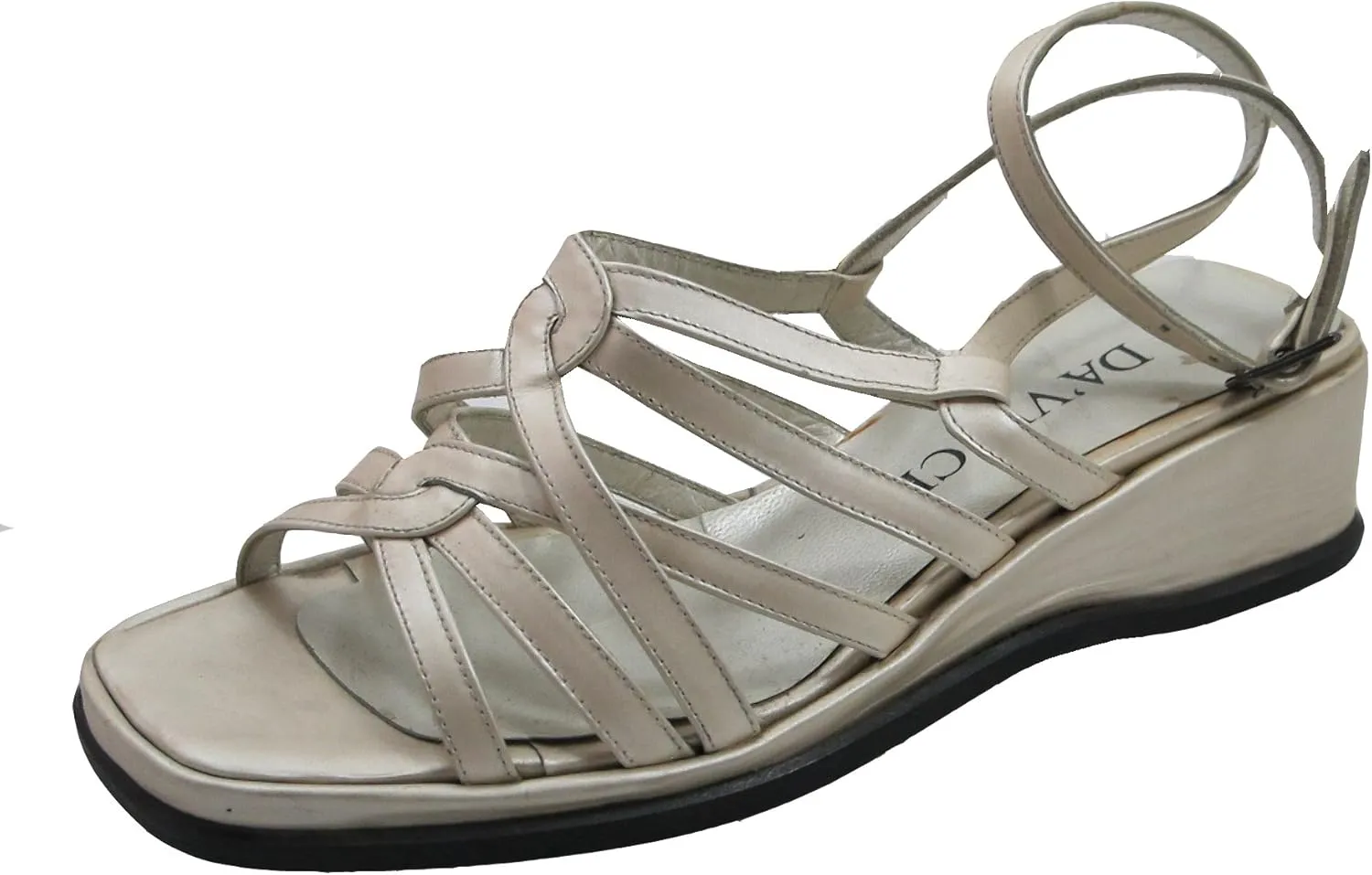 DA'VINCI Italian Designer Strappy Flat Sandal, Beige Size 37