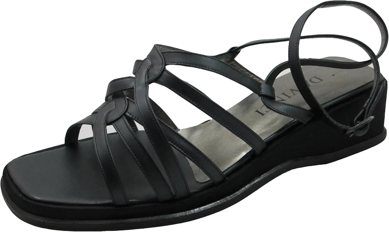 DA'VINCI Italian Designer Strappy Flat Sandal, Black Size 39