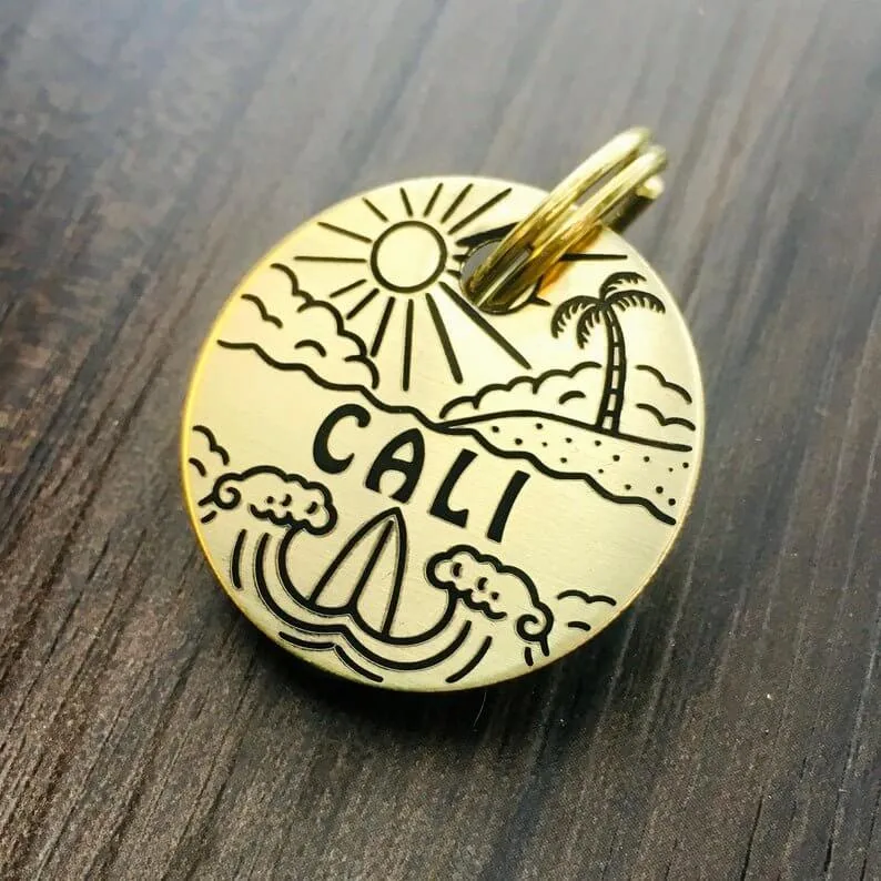 Deeply Engraved Dog Tags - Beach Design