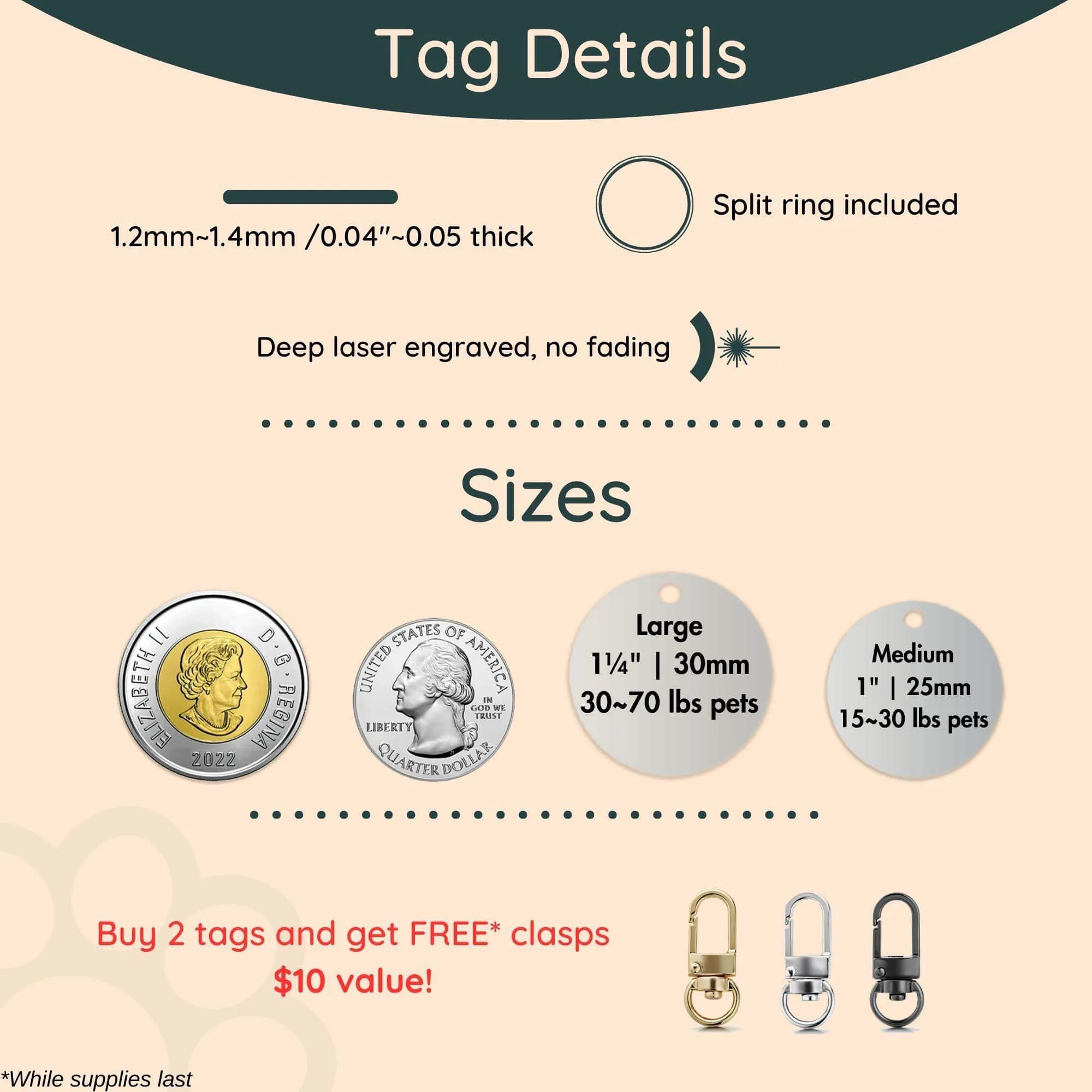Deeply Engraved Dog Tags - Beach Design