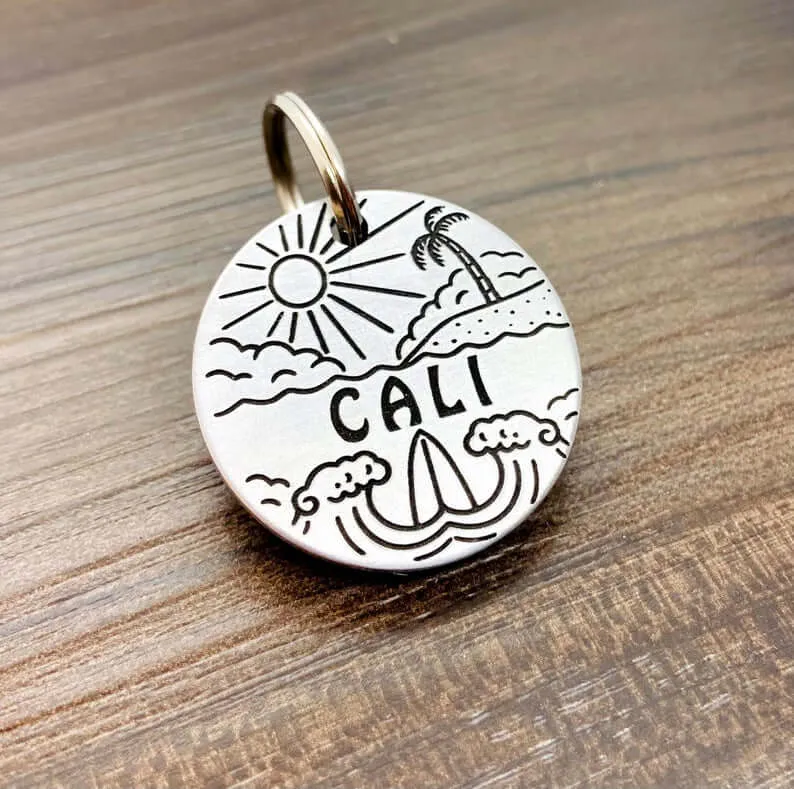 Deeply Engraved Dog Tags - Beach Design