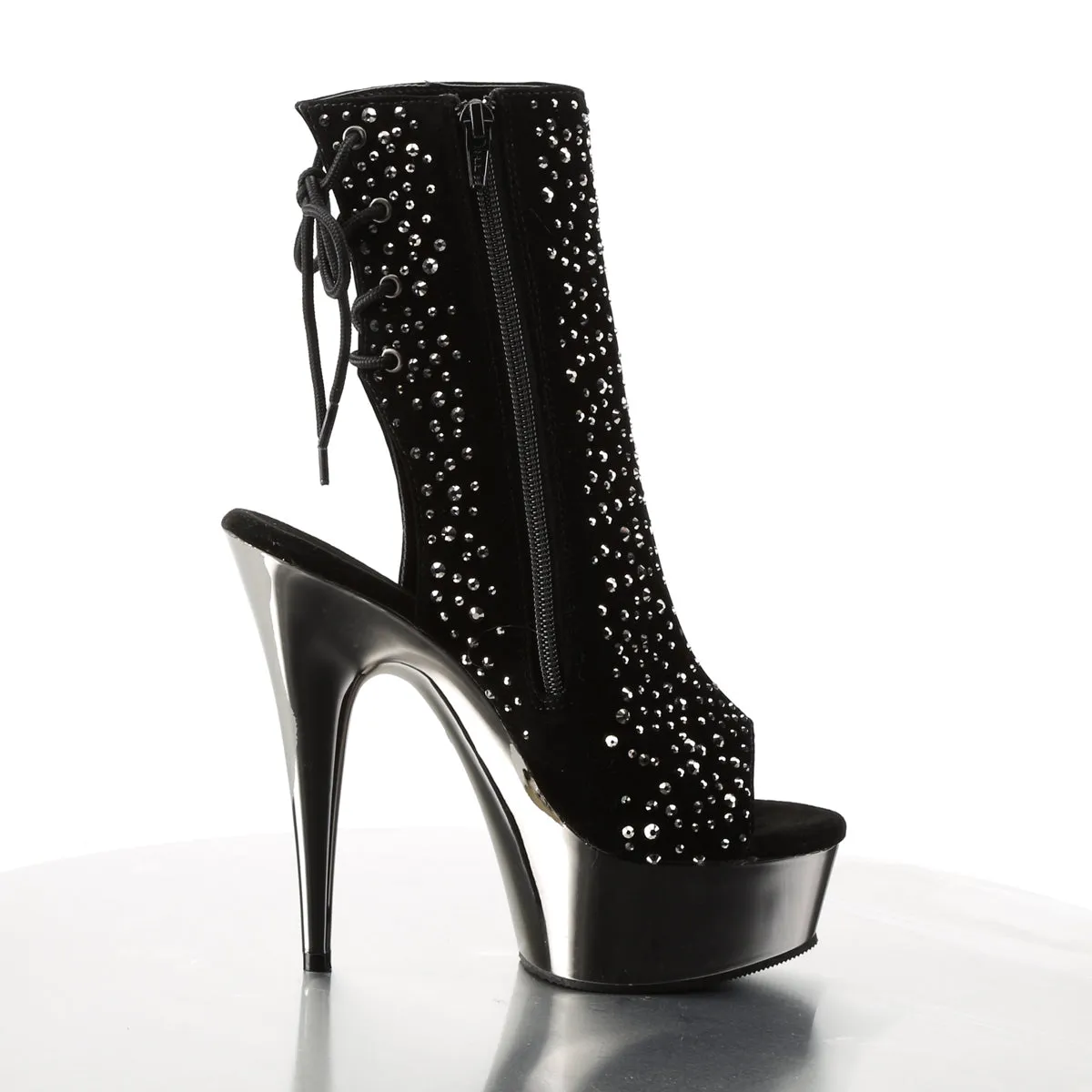 DELIGHT-1018RS Pleaser Black Velvet Sexy Platform Shoes (Pole Dancing Heels)