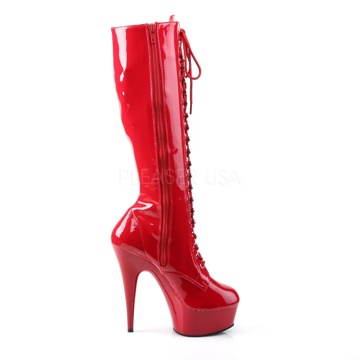 Delight 2023 Red Patent Front Lace Up Knee Boot 6" Platform Heel