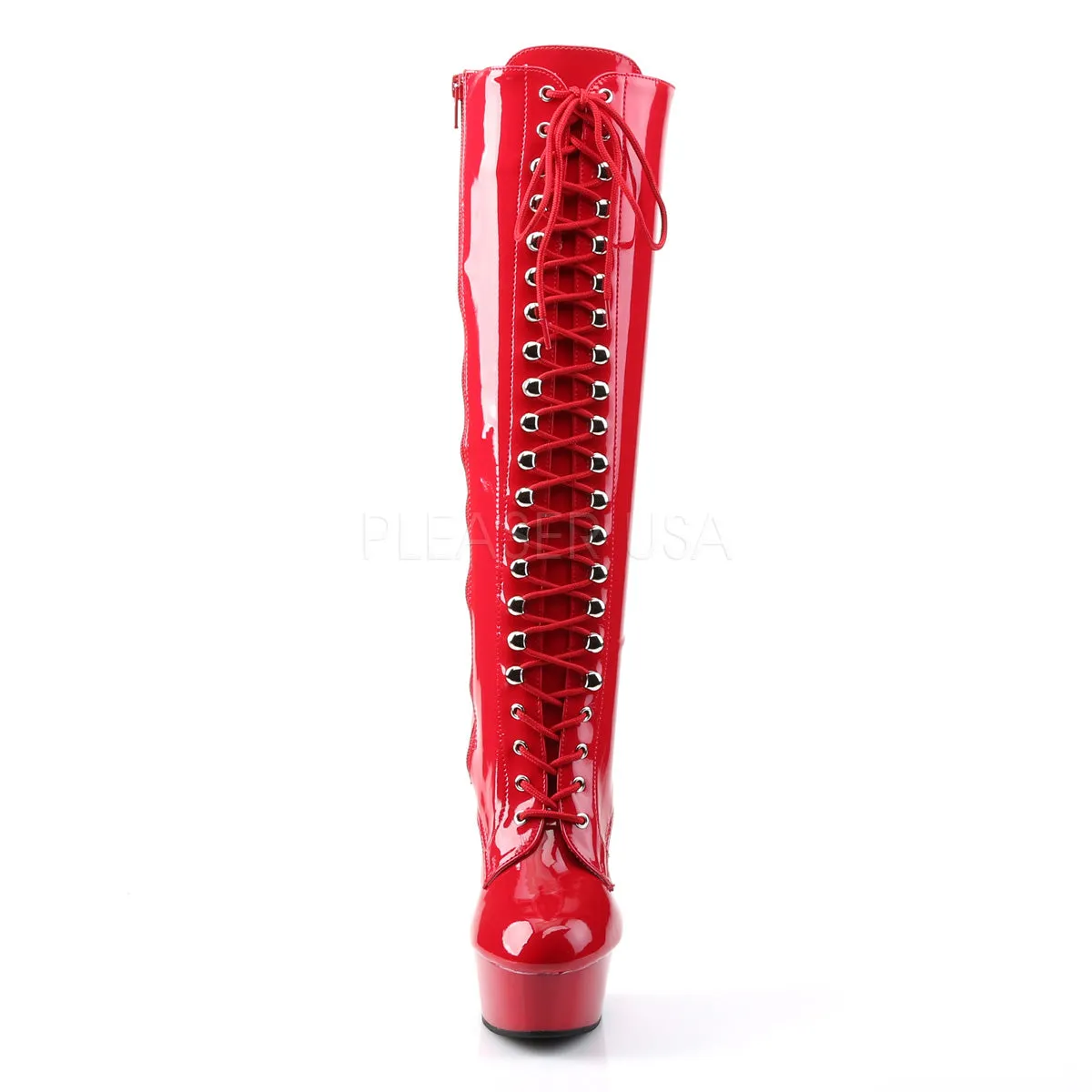 Delight 2023 Red Patent Front Lace Up Knee Boot 6" Platform Heel