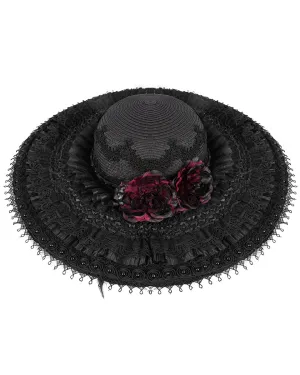 Devil Fashion Womens Dark Gothic Lolita Embellished Rose Hat