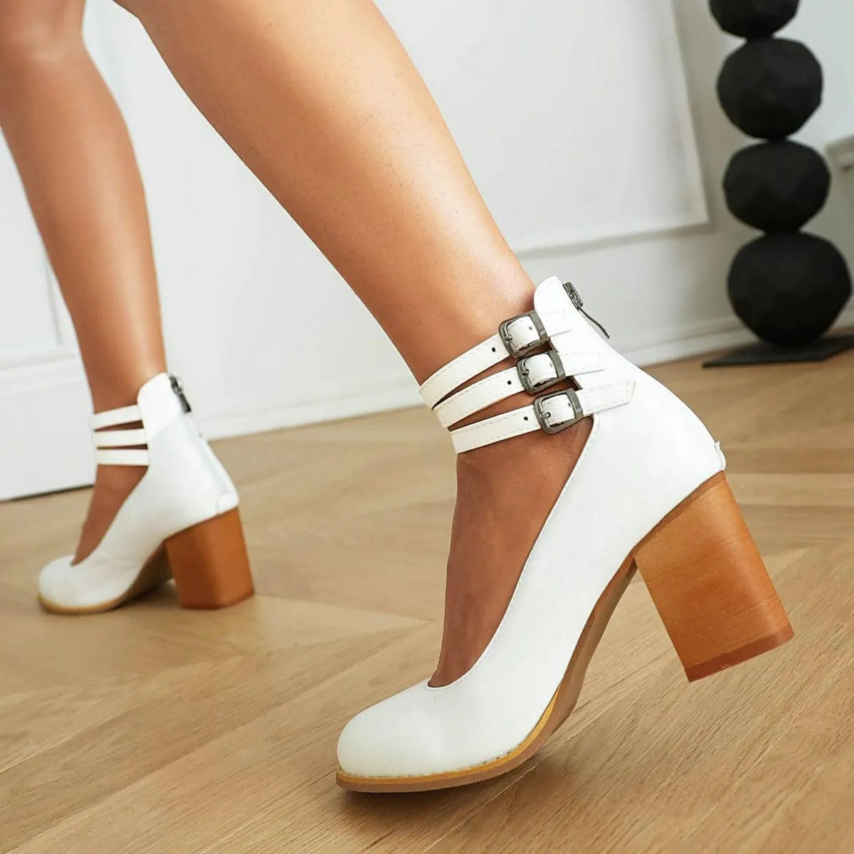 DINTAHA Vintage Shoes for Women,1950s Shoes Mary Jane Heels,Chunky Heel Strappy Pumps