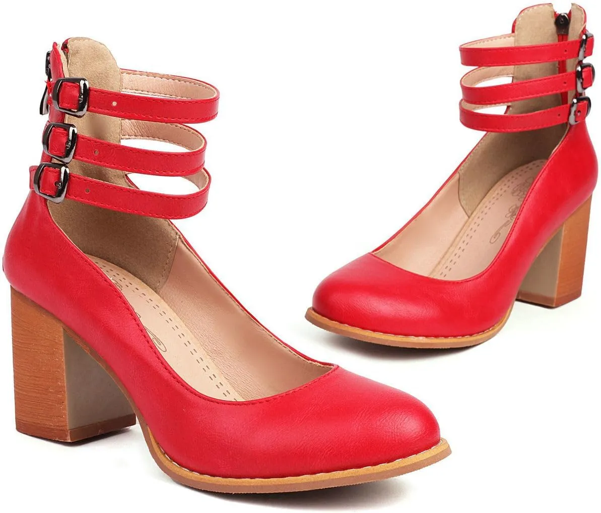 DINTAHA Vintage Shoes for Women,1950s Shoes Mary Jane Heels,Chunky Heel Strappy Pumps