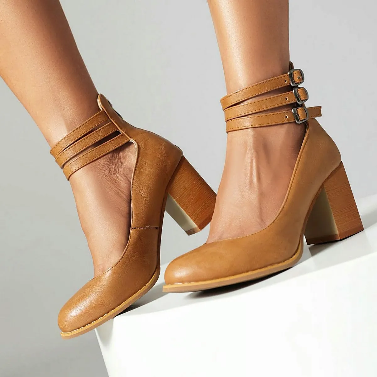 DINTAHA Vintage Shoes for Women,1950s Shoes Mary Jane Heels,Chunky Heel Strappy Pumps