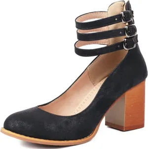 DINTAHA Vintage Shoes for Women,1950s Shoes Mary Jane Heels,Chunky Heel Strappy Pumps