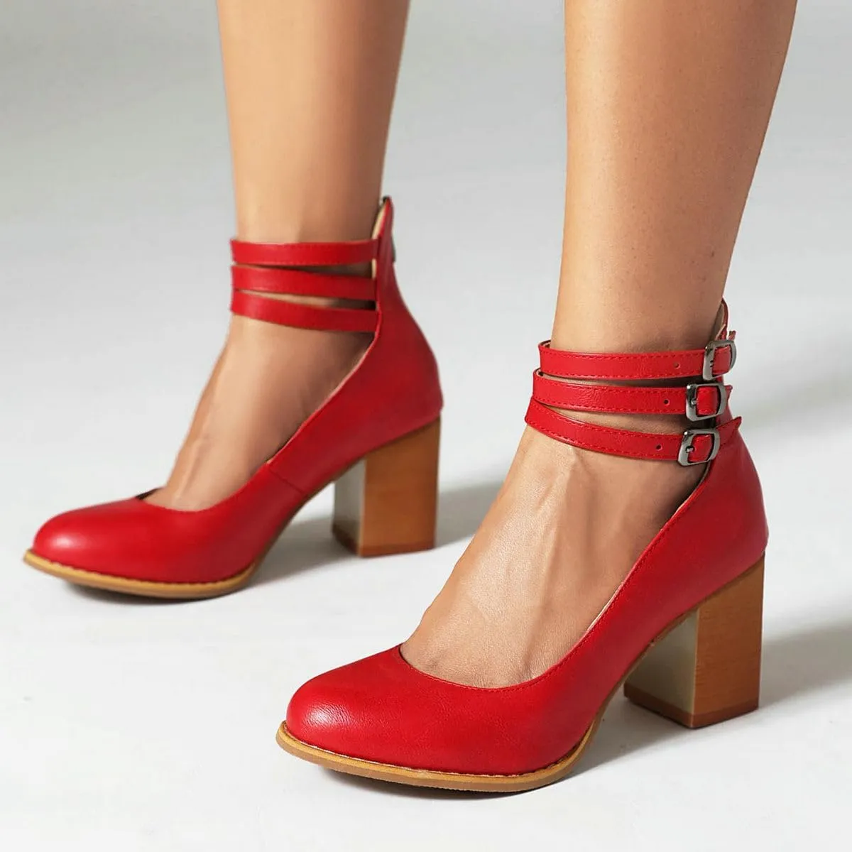 DINTAHA Vintage Shoes for Women,1950s Shoes Mary Jane Heels,Chunky Heel Strappy Pumps