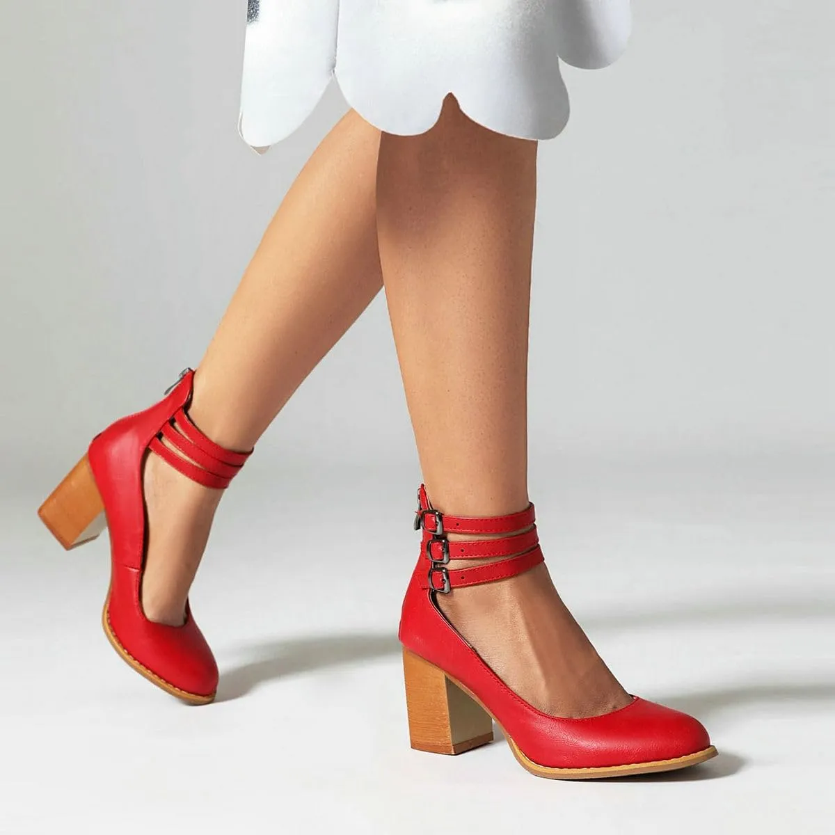 DINTAHA Vintage Shoes for Women,1950s Shoes Mary Jane Heels,Chunky Heel Strappy Pumps