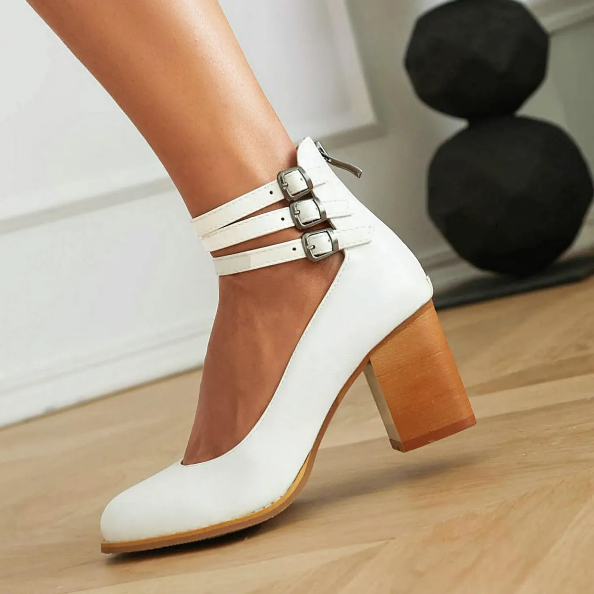 DINTAHA Vintage Shoes for Women,1950s Shoes Mary Jane Heels,Chunky Heel Strappy Pumps