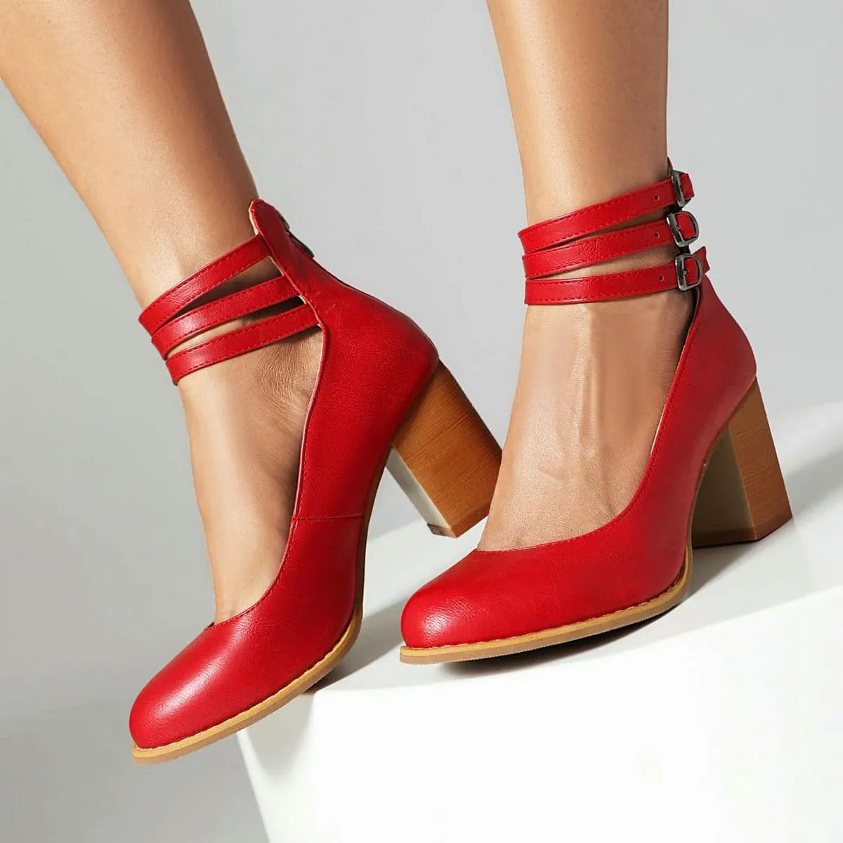 DINTAHA Vintage Shoes for Women,1950s Shoes Mary Jane Heels,Chunky Heel Strappy Pumps