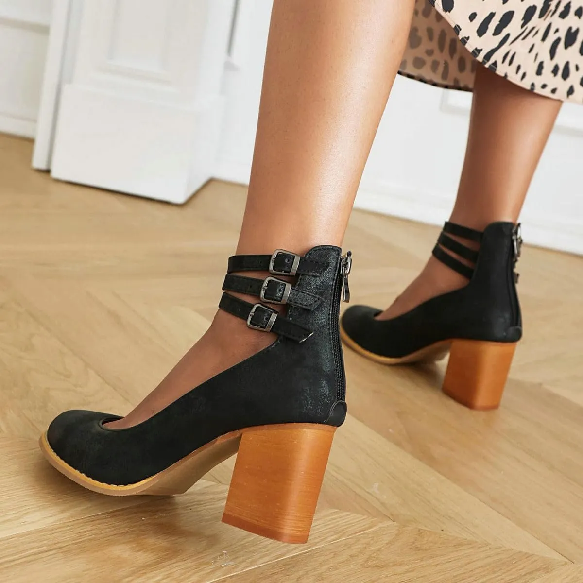 DINTAHA Vintage Shoes for Women,1950s Shoes Mary Jane Heels,Chunky Heel Strappy Pumps