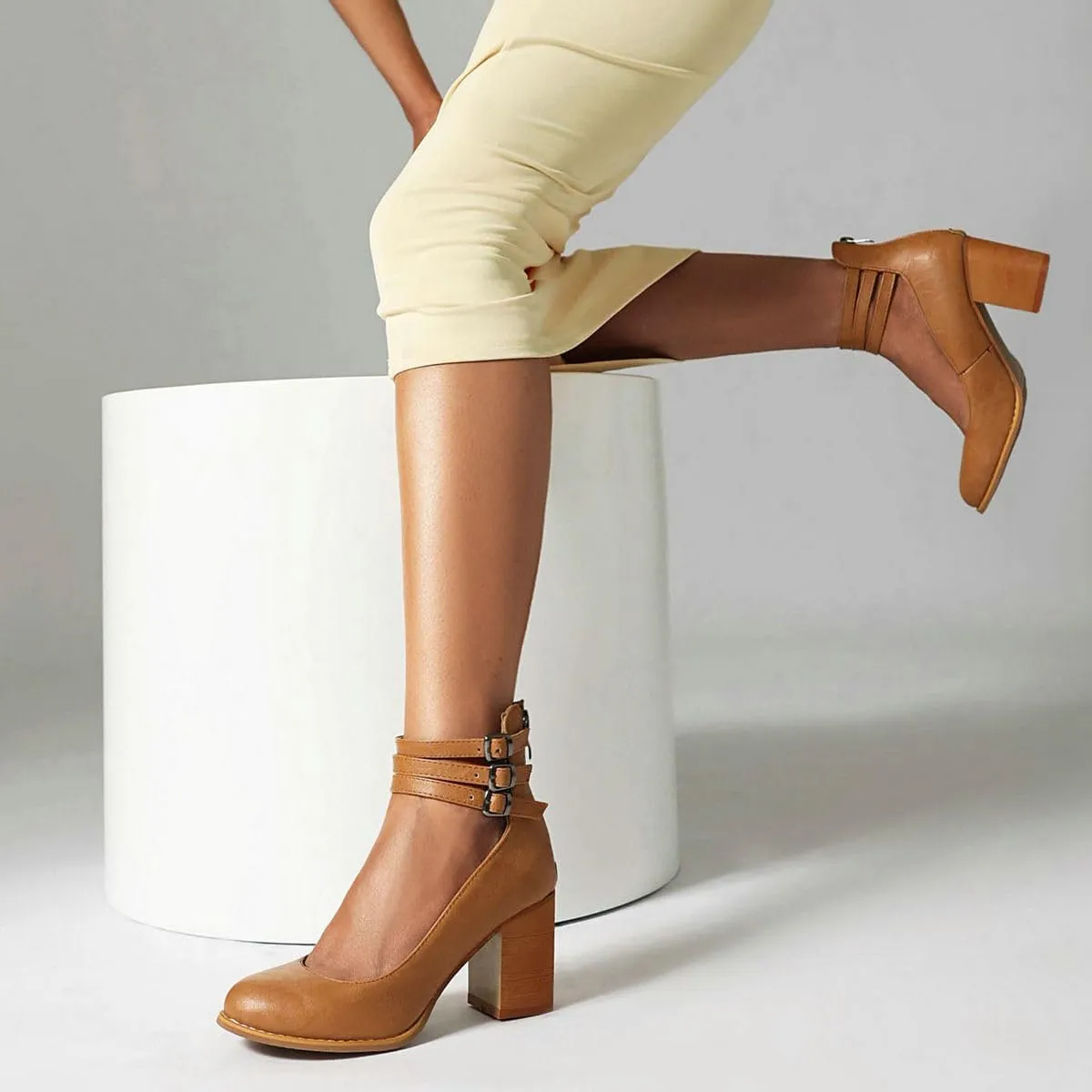 DINTAHA Vintage Shoes for Women,1950s Shoes Mary Jane Heels,Chunky Heel Strappy Pumps