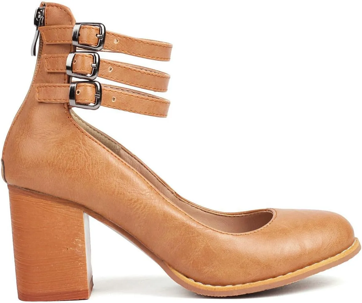 DINTAHA Vintage Shoes for Women,1950s Shoes Mary Jane Heels,Chunky Heel Strappy Pumps