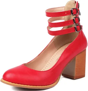 DINTAHA Vintage Shoes for Women,1950s Shoes Mary Jane Heels,Chunky Heel Strappy Pumps