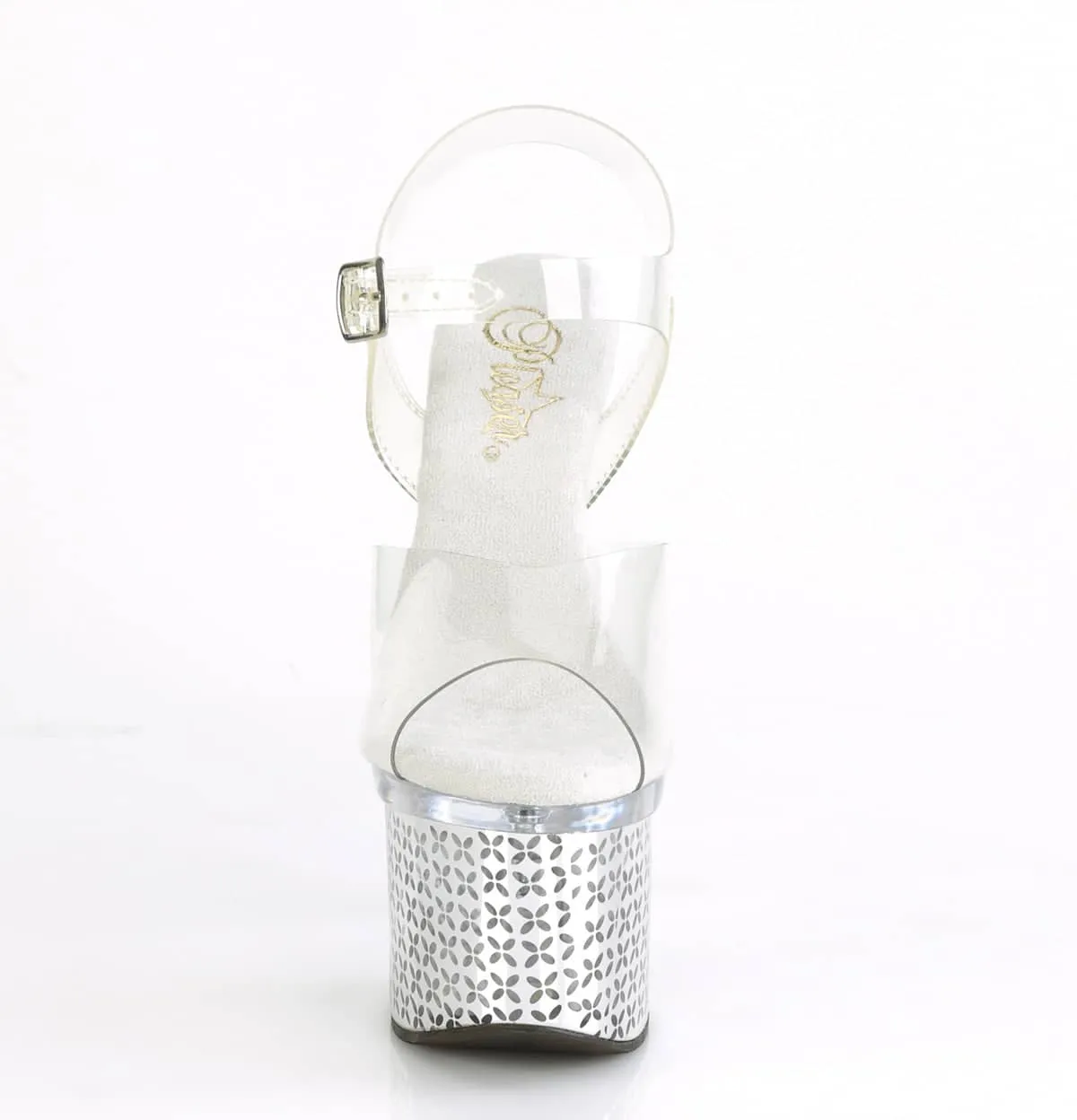 DISCOLITE-708FLP Clear & Red Ankle Peep Toe High Heel