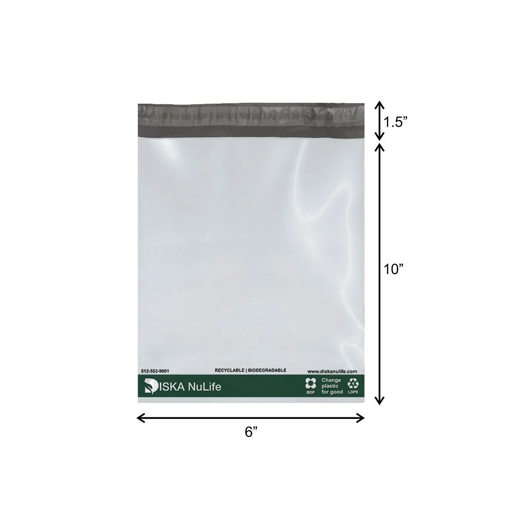 Diska Nulife Biodegradable Recyclable Water Resistant Poly Mailer Envelopes Shipping Bags with Self Seal Adhesive - Plain 6" X 10"   1.5"