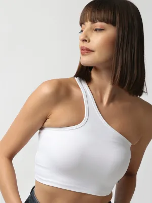 Disrupt Women White One Shoulder Slim Fit Crop Top
