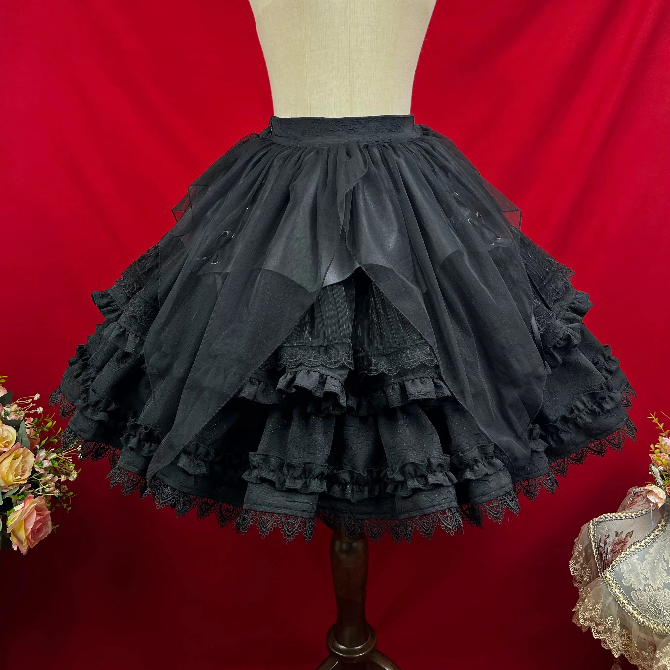 DMFS Lolita~Good and Evil Angel~Gothic Lolita SK Set Retro Princess Sleeve Blouse