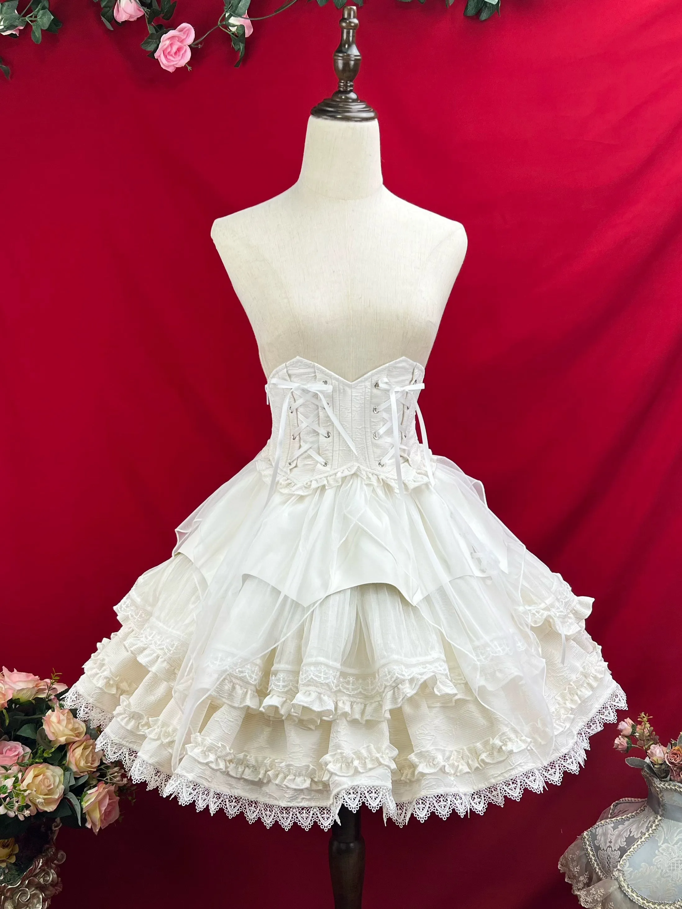 DMFS Lolita~Good and Evil Angel~Gothic Lolita SK Set Retro Princess Sleeve Blouse