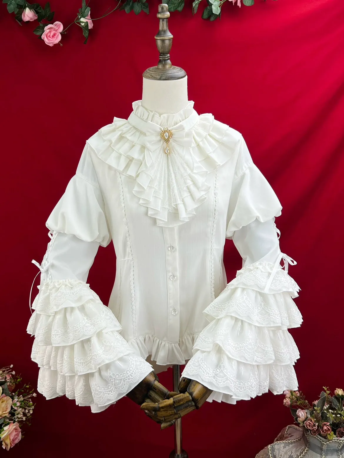 DMFS Lolita~Good and Evil Angel~Gothic Lolita SK Set Retro Princess Sleeve Blouse
