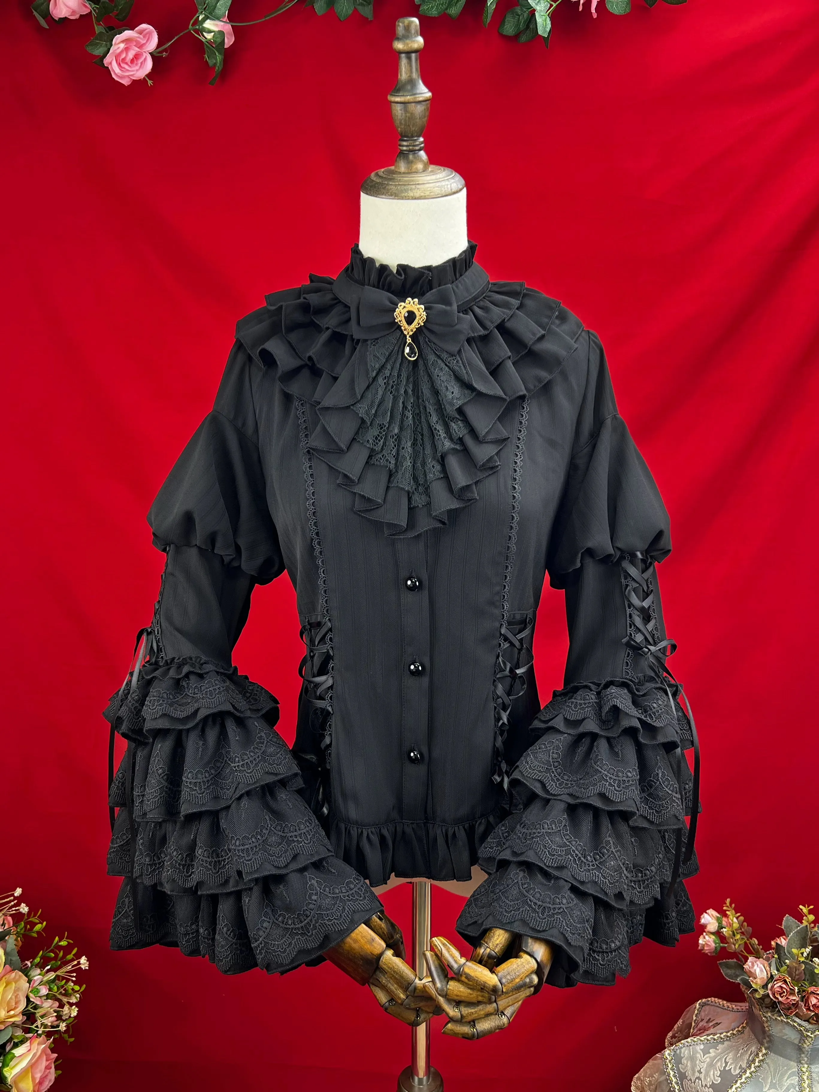 DMFS Lolita~Good and Evil Angel~Gothic Lolita SK Set Retro Princess Sleeve Blouse