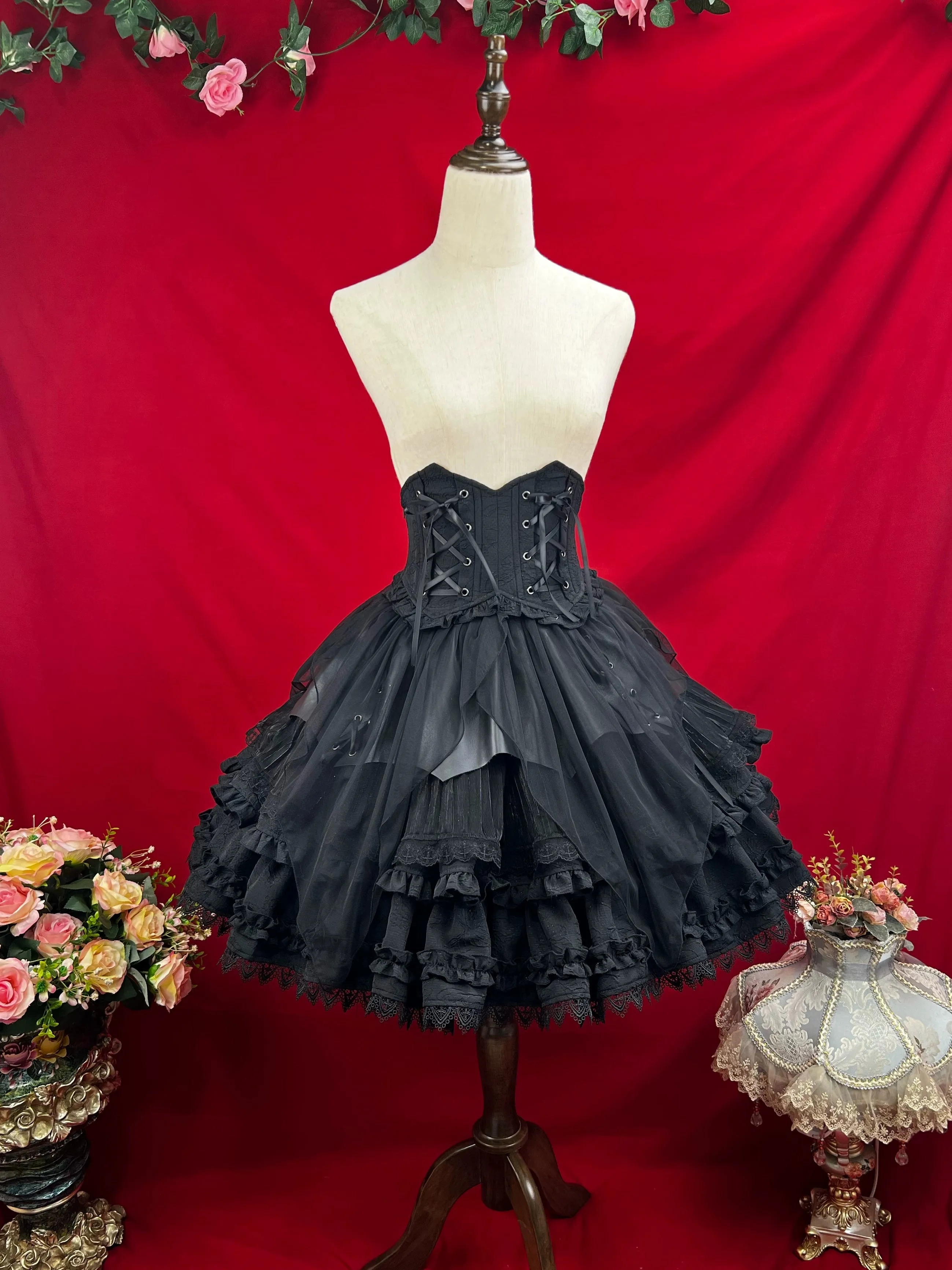 DMFS Lolita~Good and Evil Angel~Gothic Lolita SK Set Retro Princess Sleeve Blouse