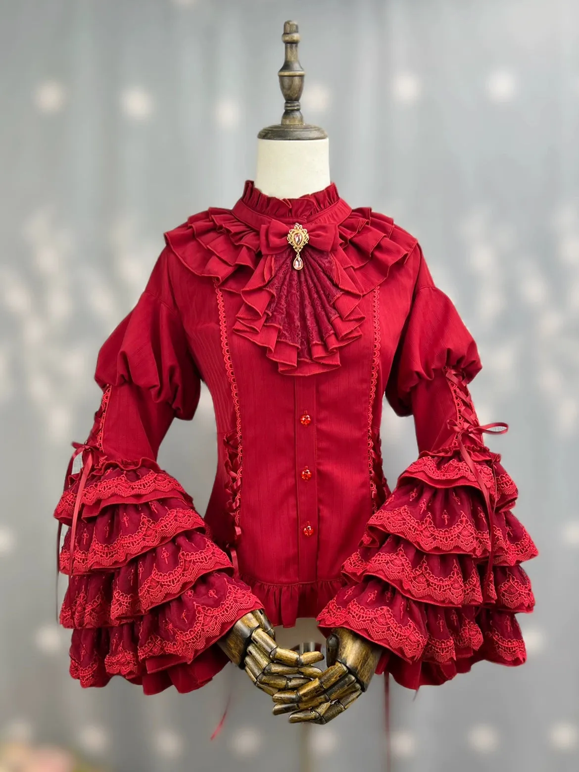DMFS Lolita~Good and Evil Angel~Gothic Lolita SK Set Retro Princess Sleeve Blouse