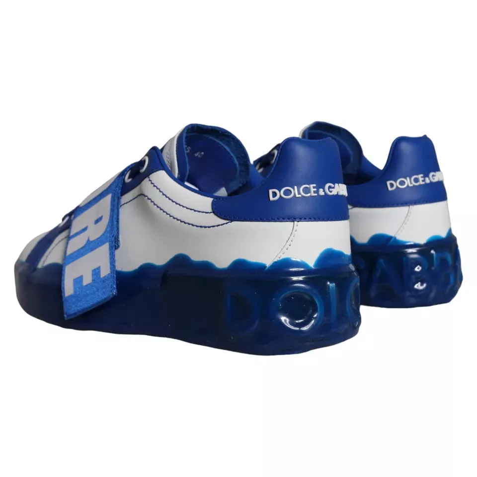 Dolce & Gabbana Amore Print Sneakers In Blue Leather