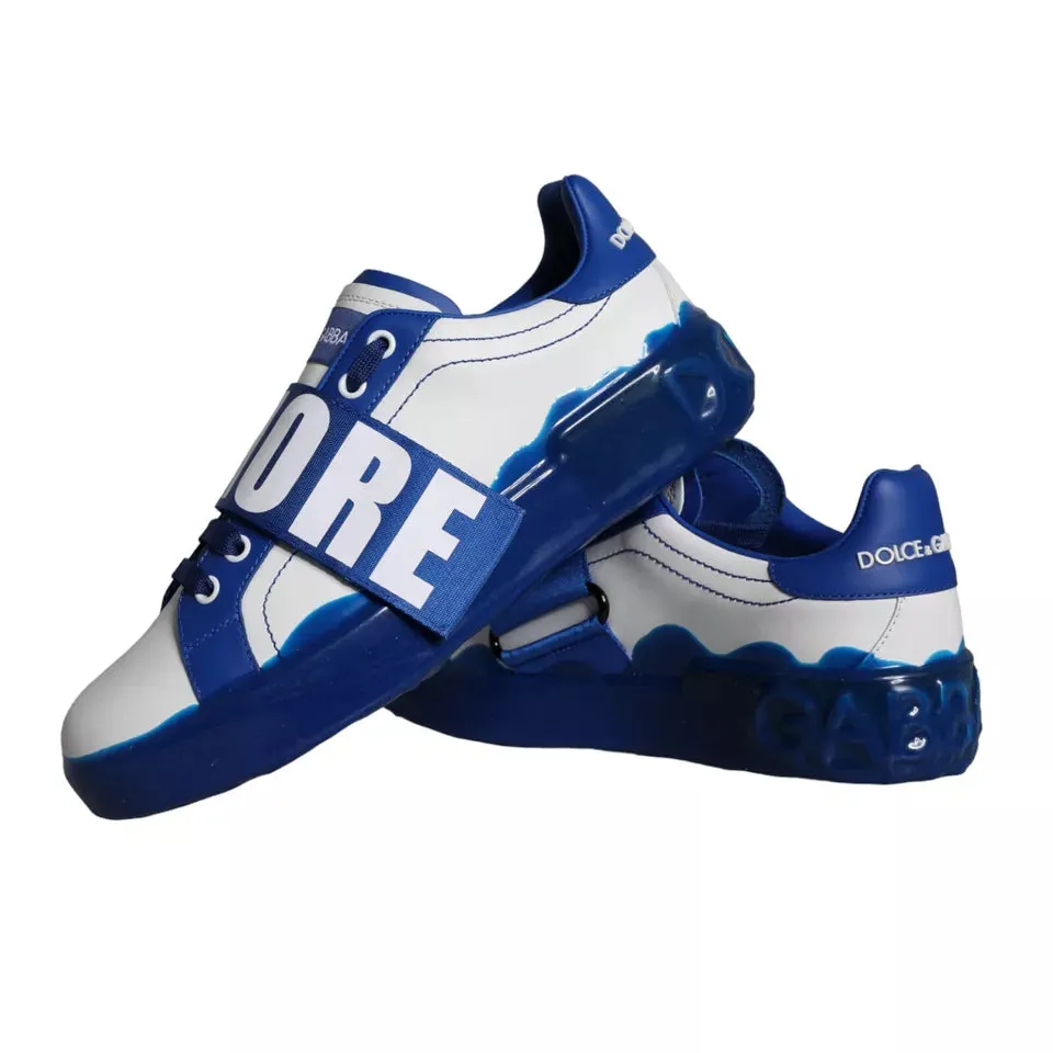 Dolce & Gabbana Amore Print Sneakers In Blue Leather