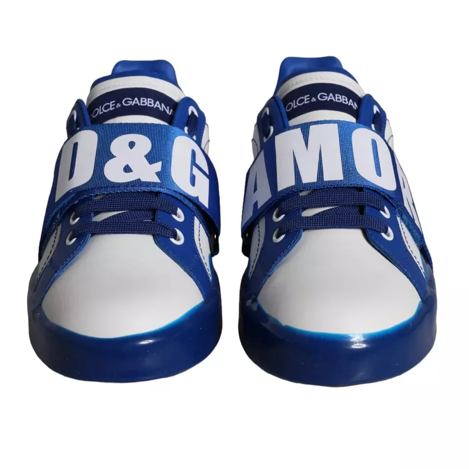 Dolce & Gabbana Amore Print Sneakers In Blue Leather