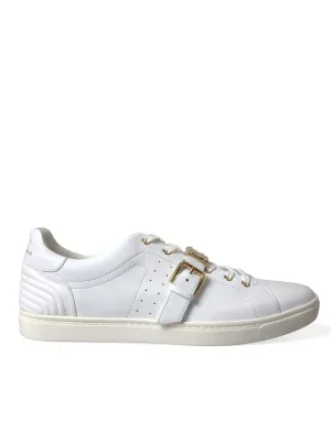 Dolce & Gabbana Leather Sneakers With Gold Buckle