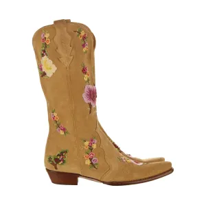 Dolce & Gabbana Tan Floral Embroidered Cowboy Boots