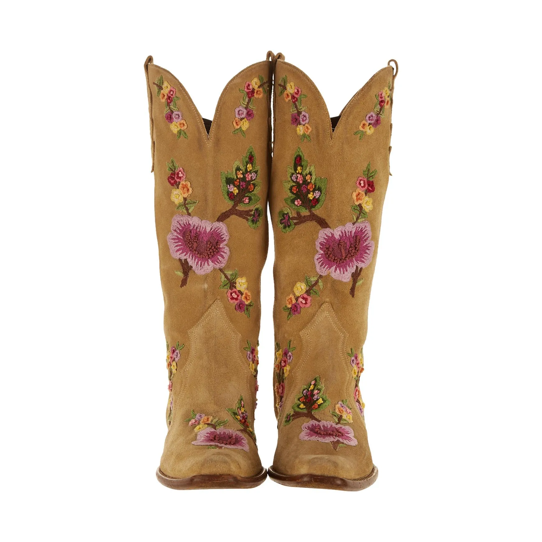 Dolce & Gabbana Tan Floral Embroidered Cowboy Boots