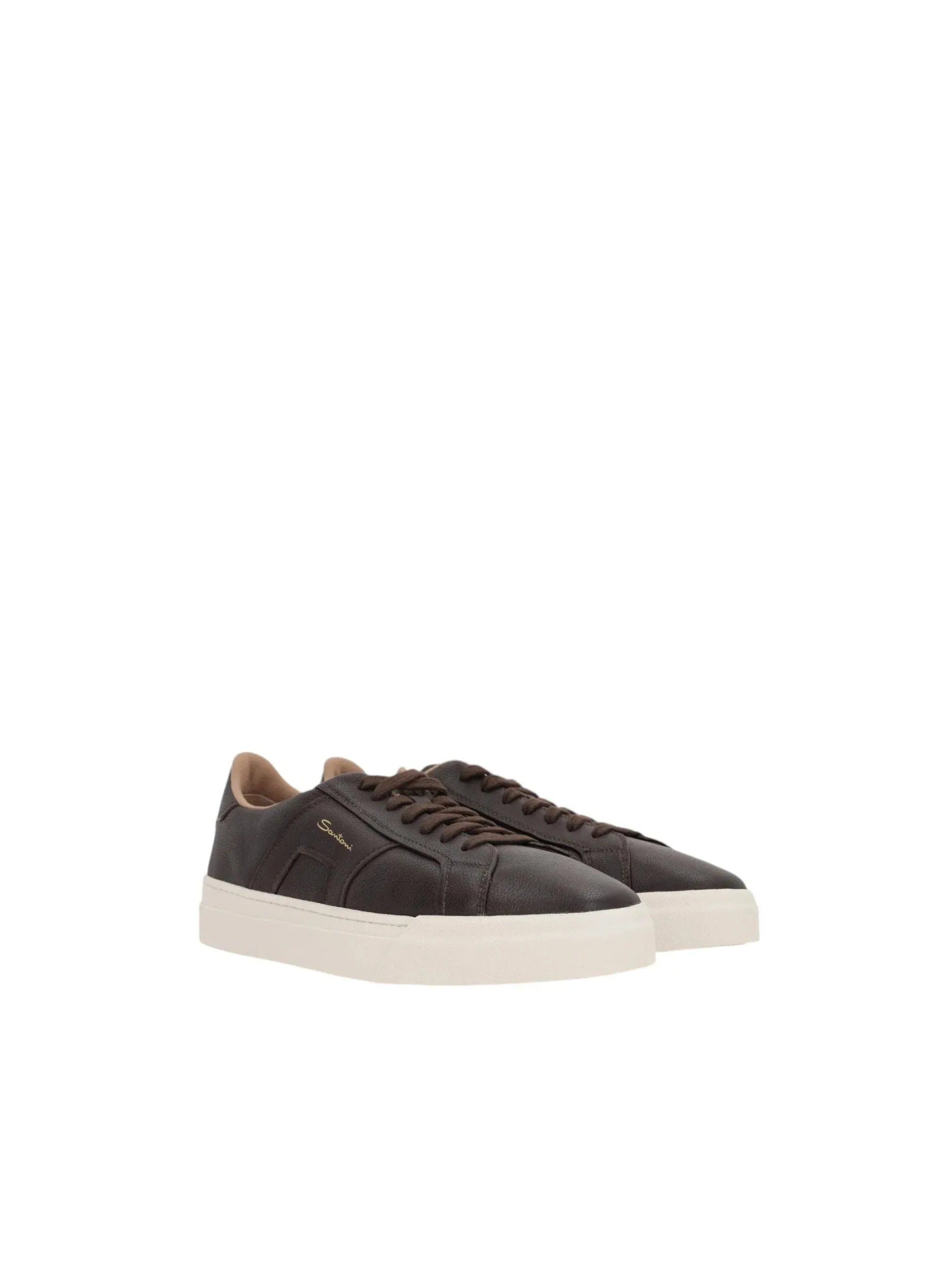 Double Buckle Grainy Leather Sneakers