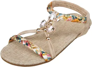 Dressy Platform Sandals Slip on Thin Soled Bohemian Women's Shoes Fashionable Casual Braided Strap Hollow Rhinestone