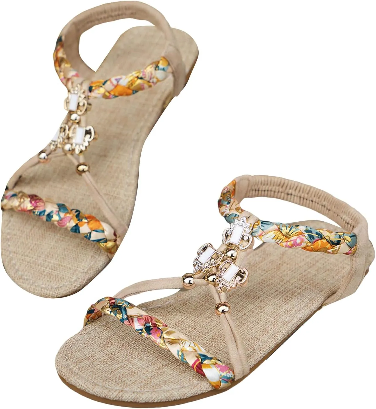 Dressy Platform Sandals Slip on Thin Soled Bohemian Women's Shoes Fashionable Casual Braided Strap Hollow Rhinestone