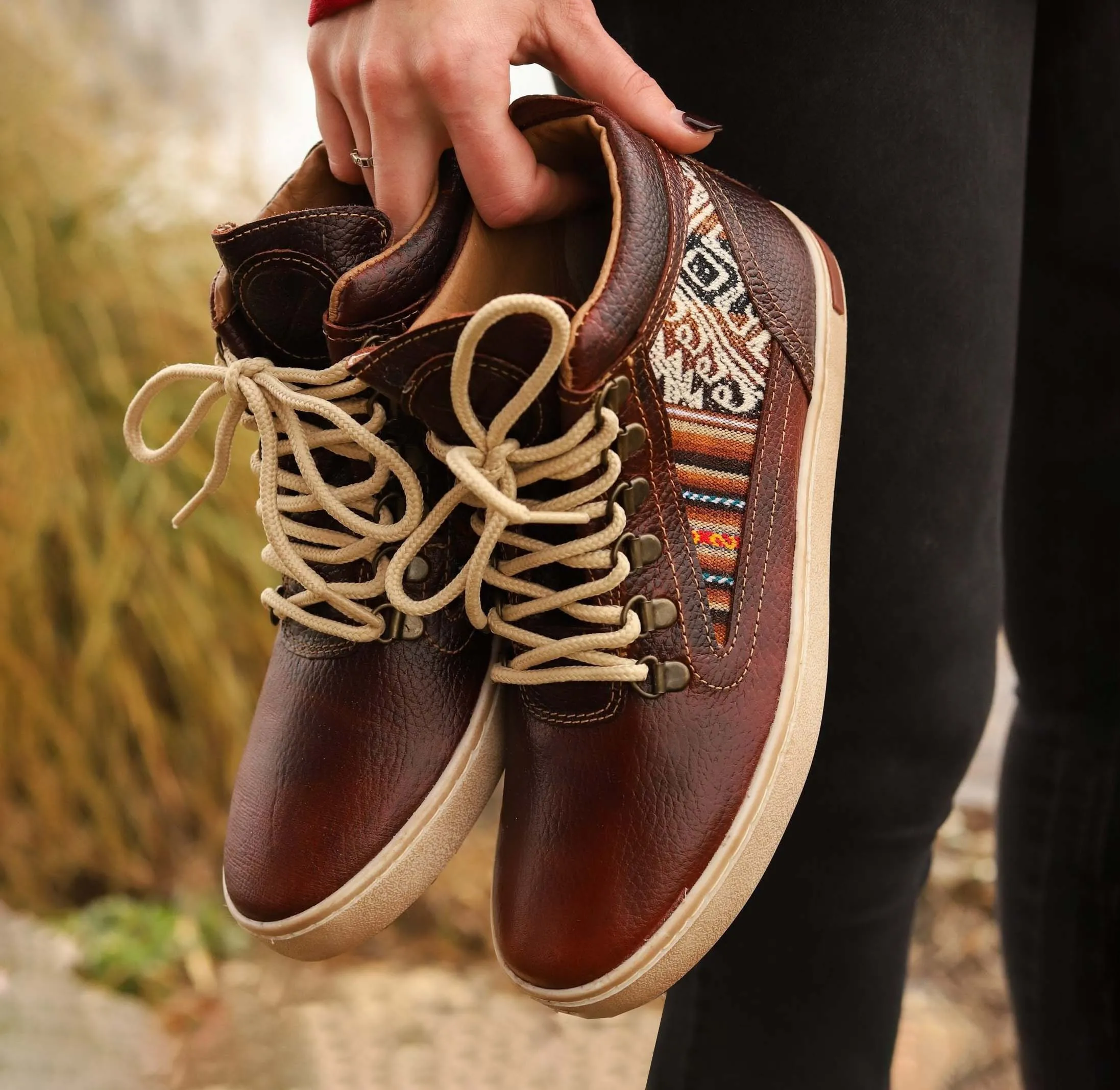 Brown Leather Camping Boot Slip-On Style Quick Drying Cold Climate