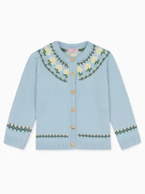 Dusty Blue Margarita Cotton Baby Girl Cardigan