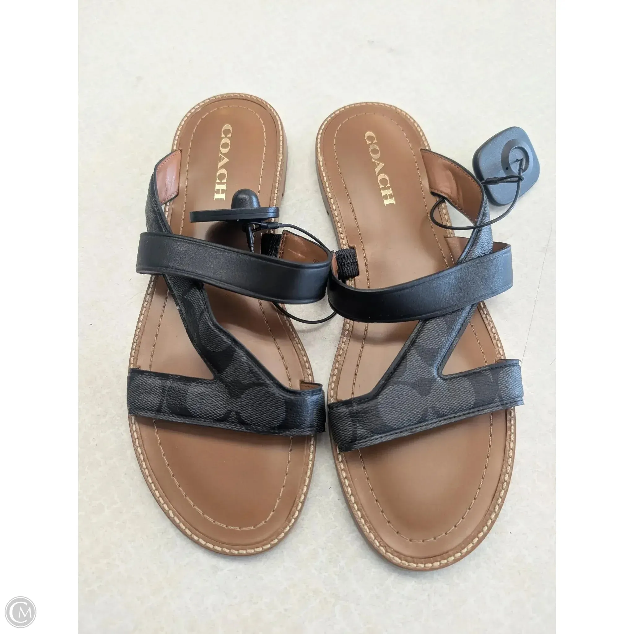 Sandals Designer By Coach In Black & Brown, Size: 10 Dad Style velcro