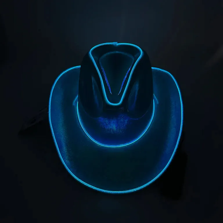 EL WIRE Light Up Blue Iridescent Space Cowboy Hat - Pack of 24 Hats