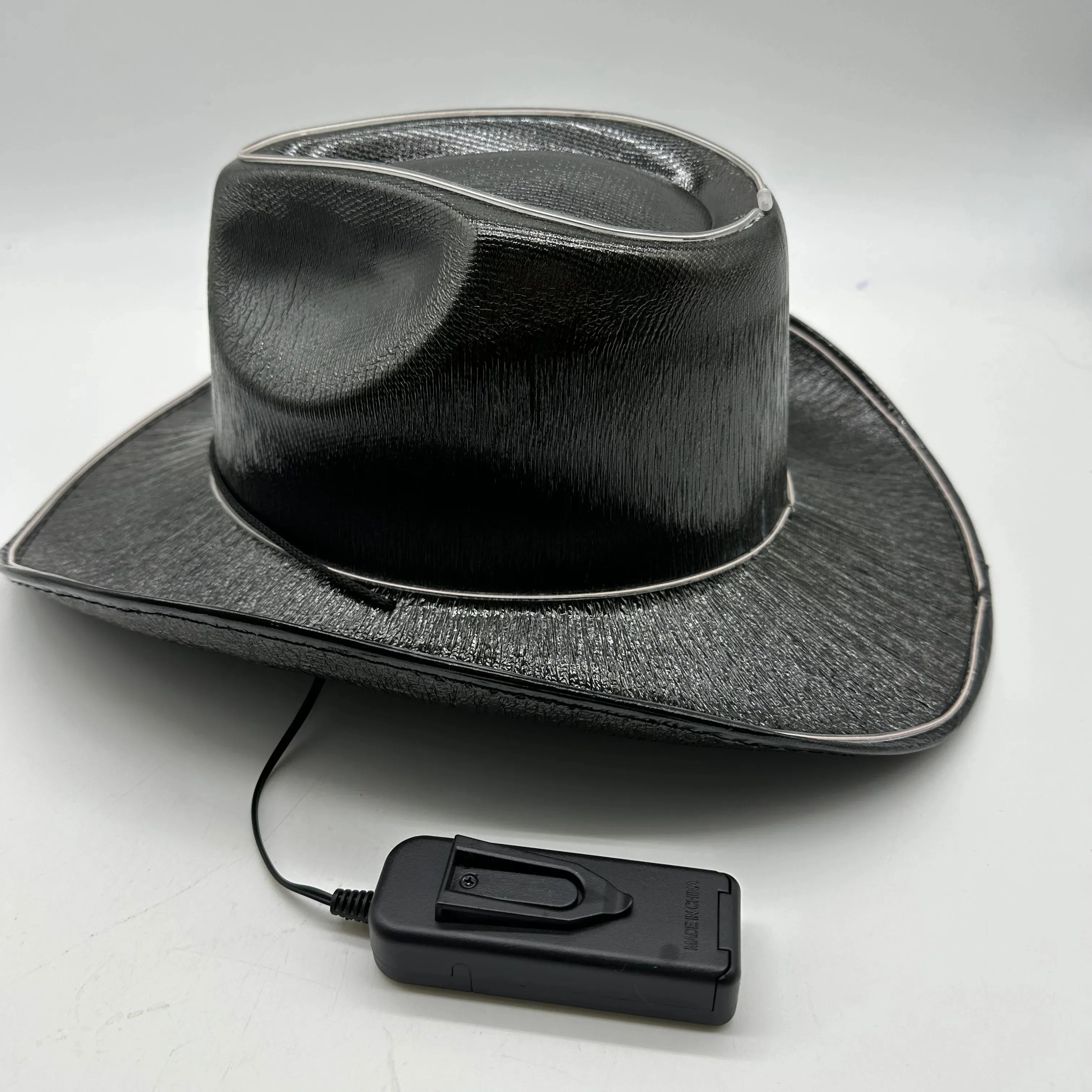 EL WIRE Light Up Iridescent Space Black Cowboy Hat - Pack of 12 Hats