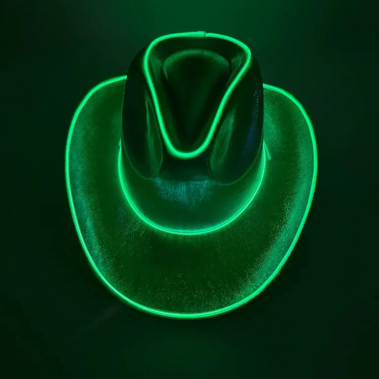 EL WIRE Light Up Iridescent Space Green Cowboy Hat - Pack of 72 Hats