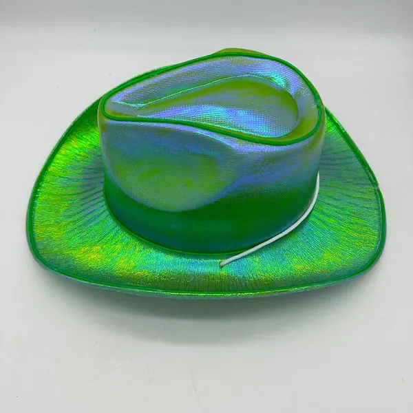 EL WIRE Light Up Iridescent Space Green Cowboy Hat - Pack of 72 Hats