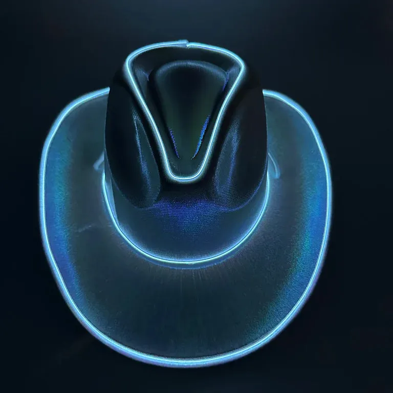 EL WIRE Light Up Iridescent Space White Cowboy Hat - Pack of 12 Hats