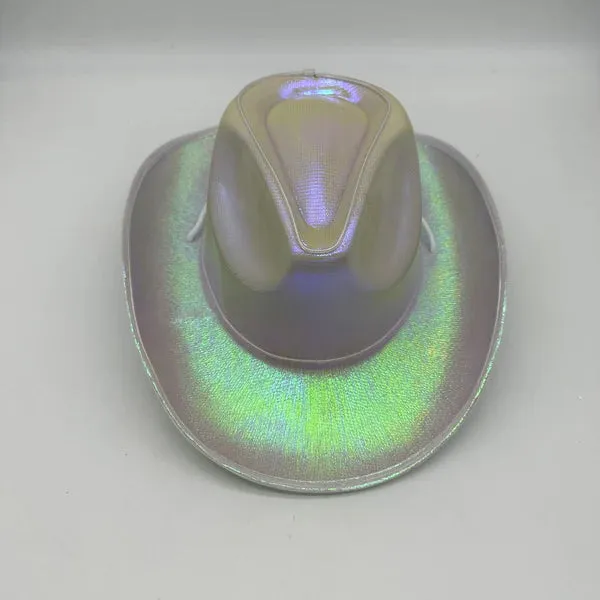 EL WIRE Light Up Iridescent Space White Cowboy Hat - Pack of 12 Hats